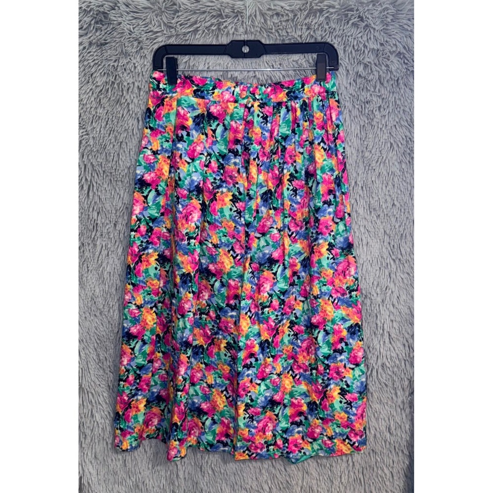 Vintage Talbots Vibrant Floral‎ Midi Skirt Size 8 Pleated High Waist Retro